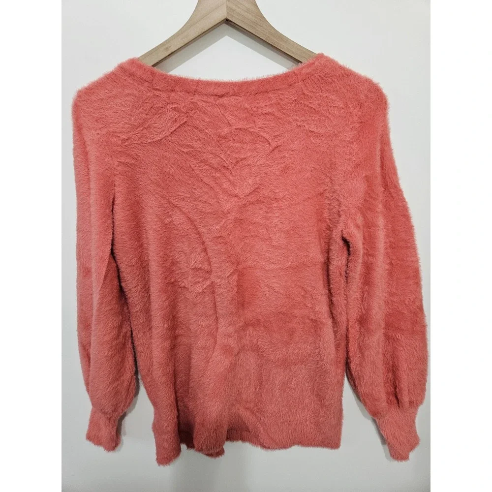 Chicos Coral Pink‎ Fuzzy Eyelash Knit Scoop Neck Sweater Size 00 XS